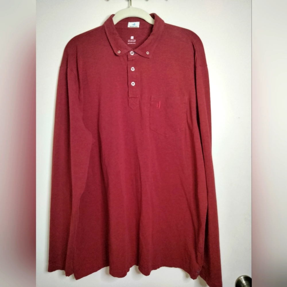 Johnnie-O (Sz XL) Men's Heather Red 1/4 Button Hanging Out LS Henley Polo Shirt
